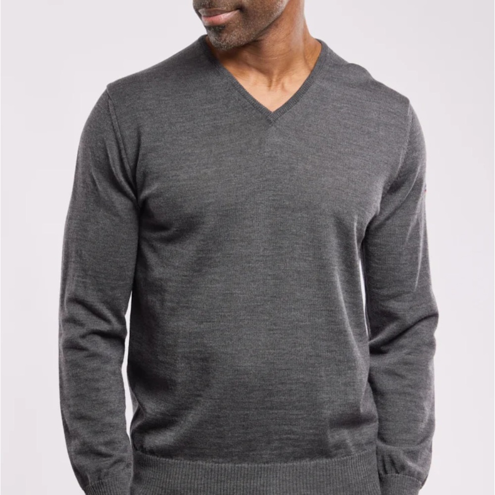 Merino Wool Blend Charcoal V-Neck Sweater XL office Academic